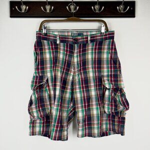 Polo Ralph Lauren Plaid Cargo Shorts Madras Vintage Preppy 90's Men's Size 34